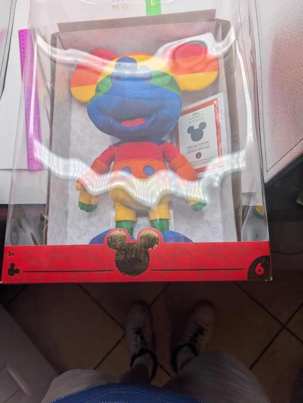 Disney Mickey Mouse Special Edition Rainbow Knit Plush Doll June NIB-box bend